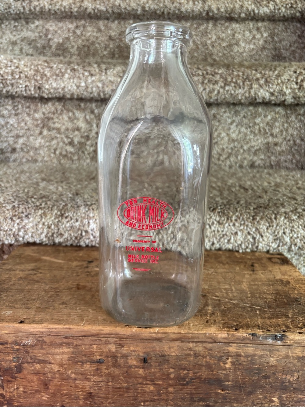 Vintage Glass Milk Bottle with Red Logo